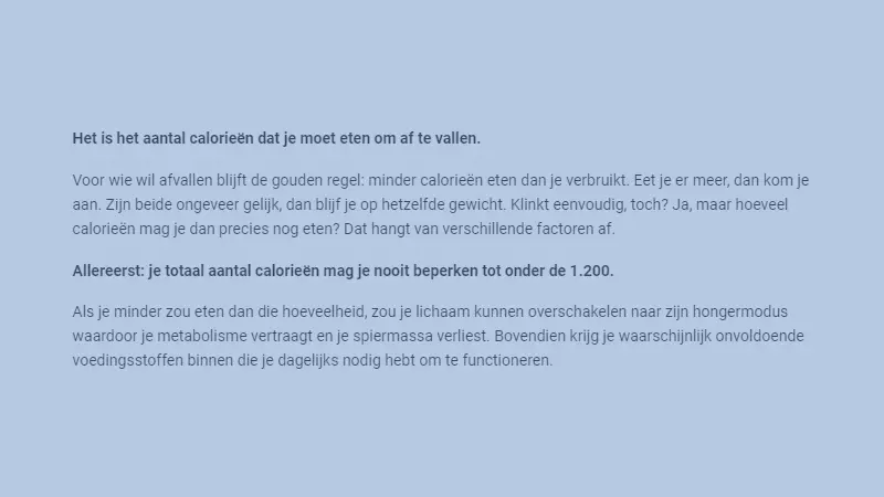 Afvallen: De Mifflin-St. Jeor- en de Harris Benedict-vergelijking